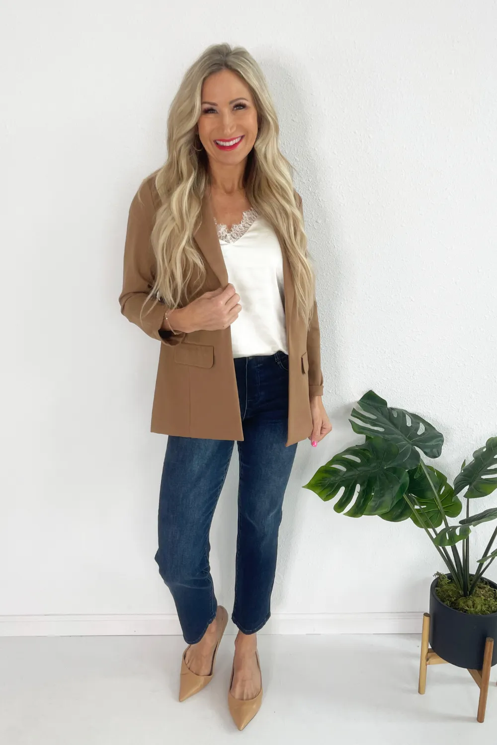 Solid Boyfriend Blazer W/ Princess Darts