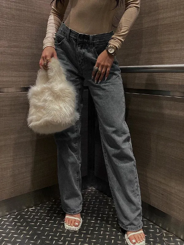 Solid Color Y2k Back Destroyed Baggy Ripped Jeans