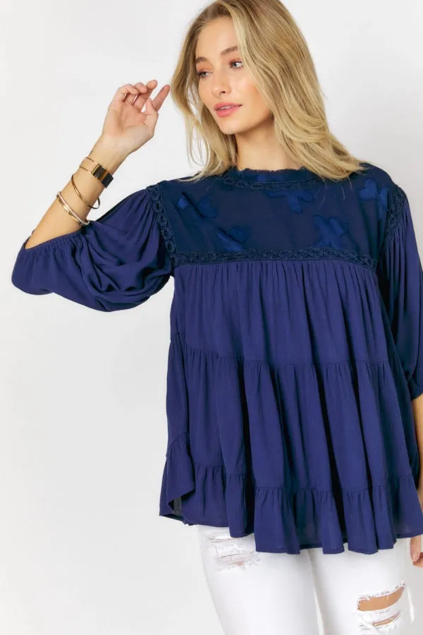 SOLID MOCK NECK FLARED LOOSE TOP