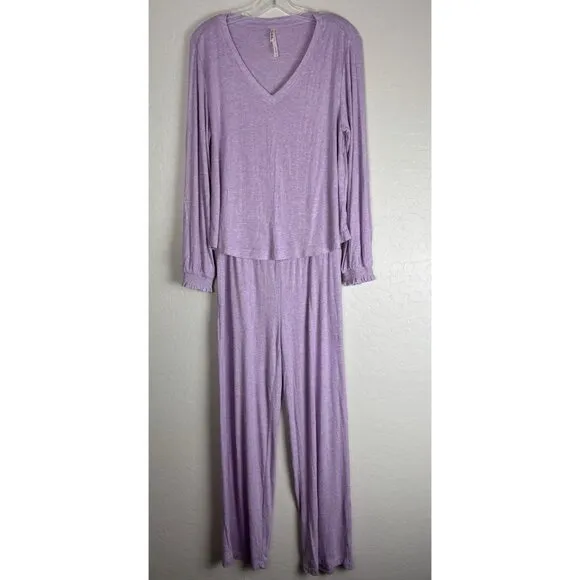 Soma V-Neck Long Sleeve Shirted Cuff Pull On Pajama Lounge Set S Purple 1385