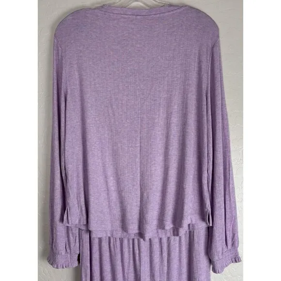 Soma V-Neck Long Sleeve Shirted Cuff Pull On Pajama Lounge Set S Purple 1385