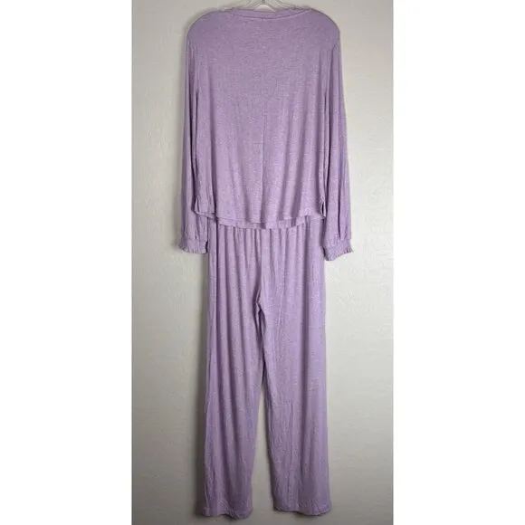 Soma V-Neck Long Sleeve Shirted Cuff Pull On Pajama Lounge Set S Purple 1385