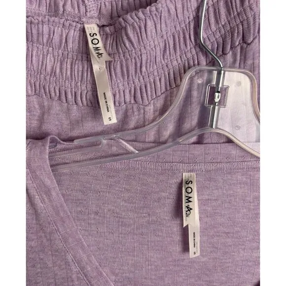 Soma V-Neck Long Sleeve Shirted Cuff Pull On Pajama Lounge Set S Purple 1385