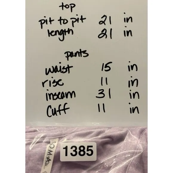 Soma V-Neck Long Sleeve Shirted Cuff Pull On Pajama Lounge Set S Purple 1385