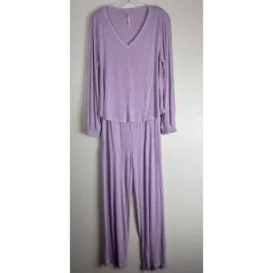 Soma V-Neck Long Sleeve Shirted Cuff Pull On Pajama Lounge Set S Purple 1385