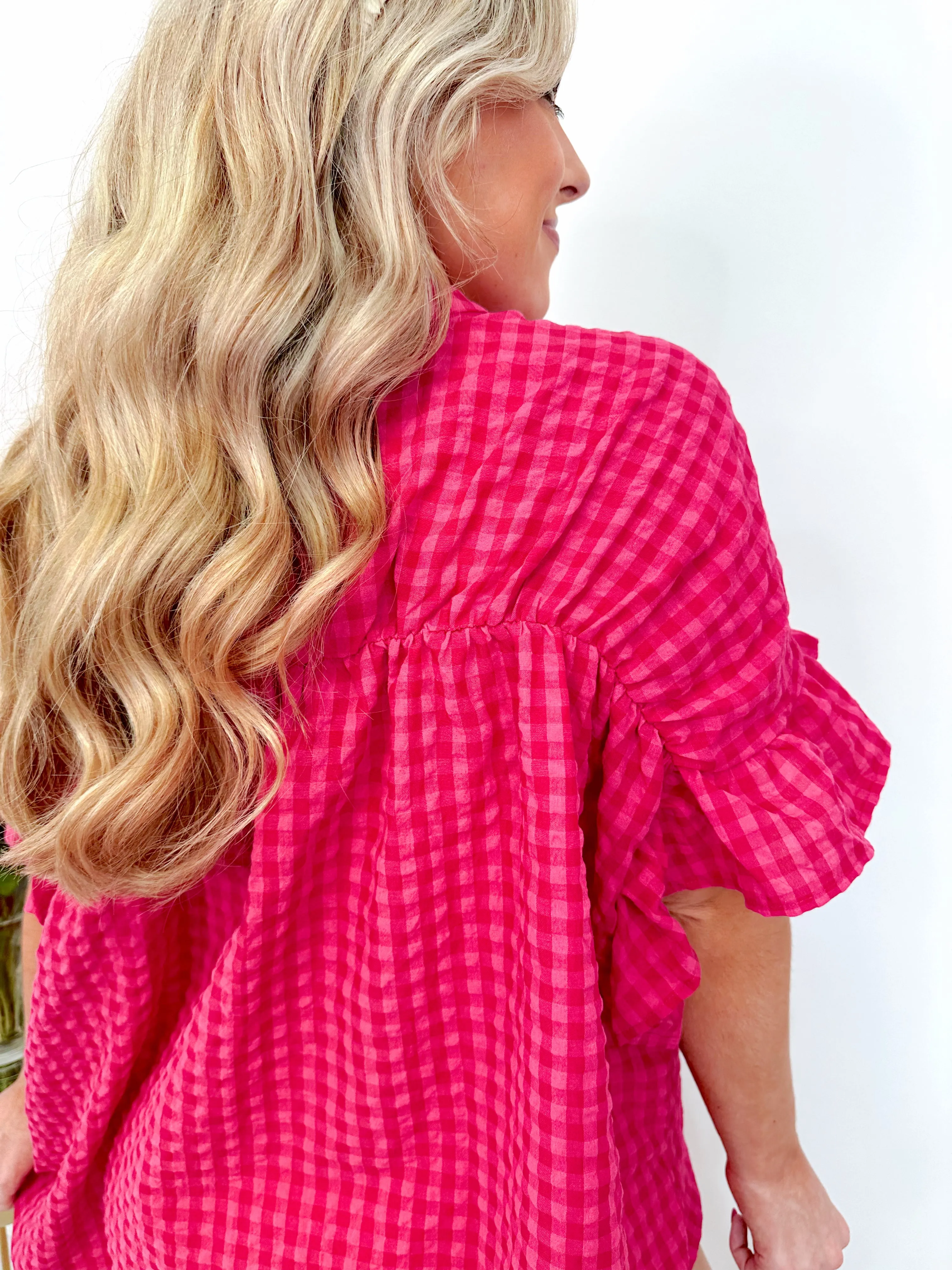 Sonji Shirred Oversized Gingham Blouse