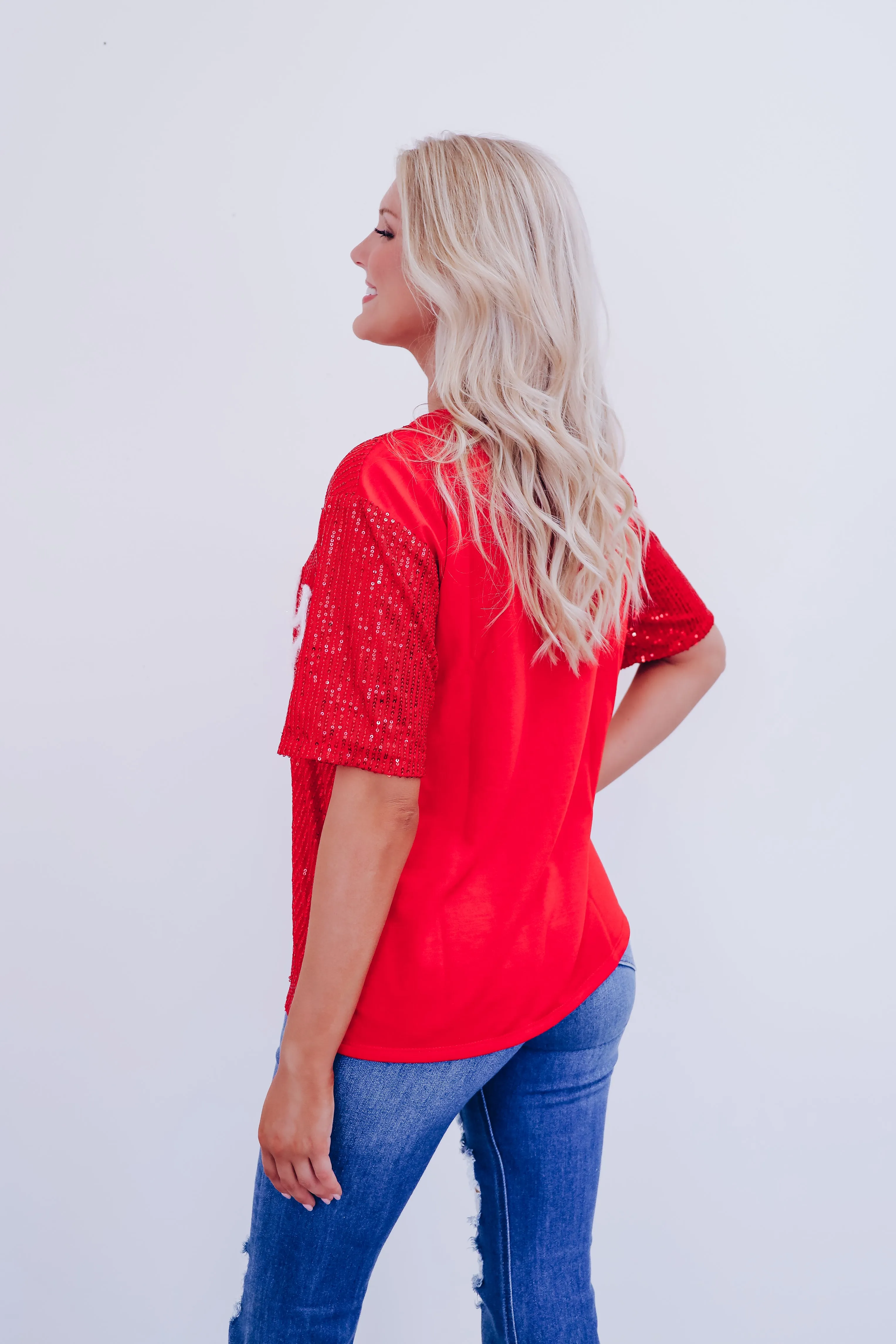 Sparkling Sequin "Merry" Tinsel Top - White