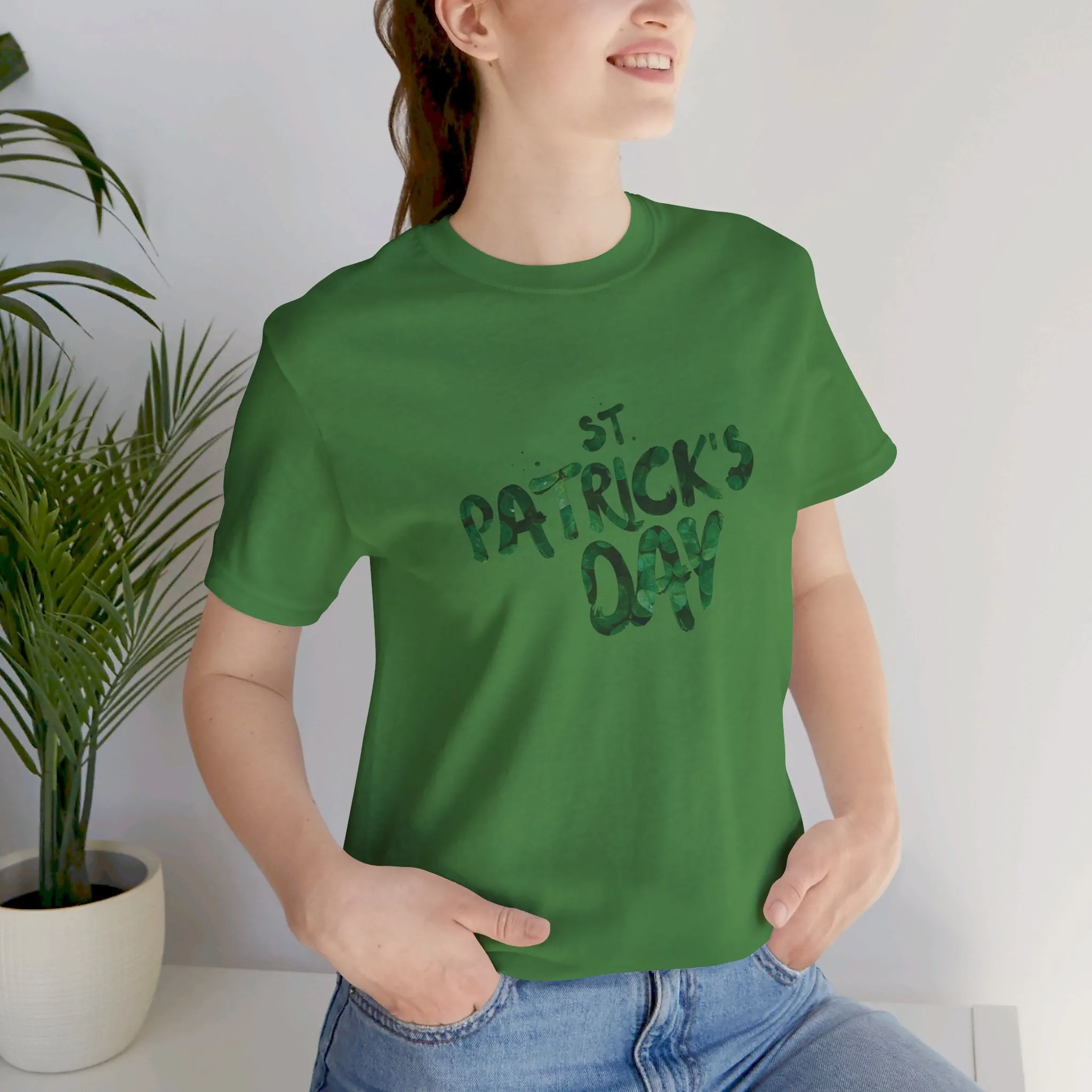 St Patrick's Day Shamrocks Typography Graphic Design Jersey Short Sleeve Tee