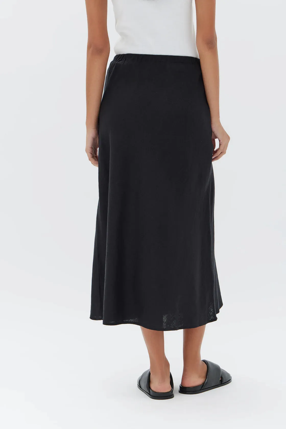 Stella Linen Bias Skirt-  Black