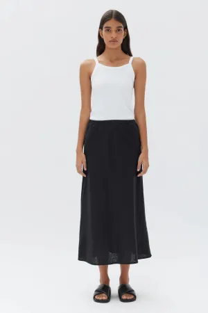 Stella Linen Bias Skirt-  Black