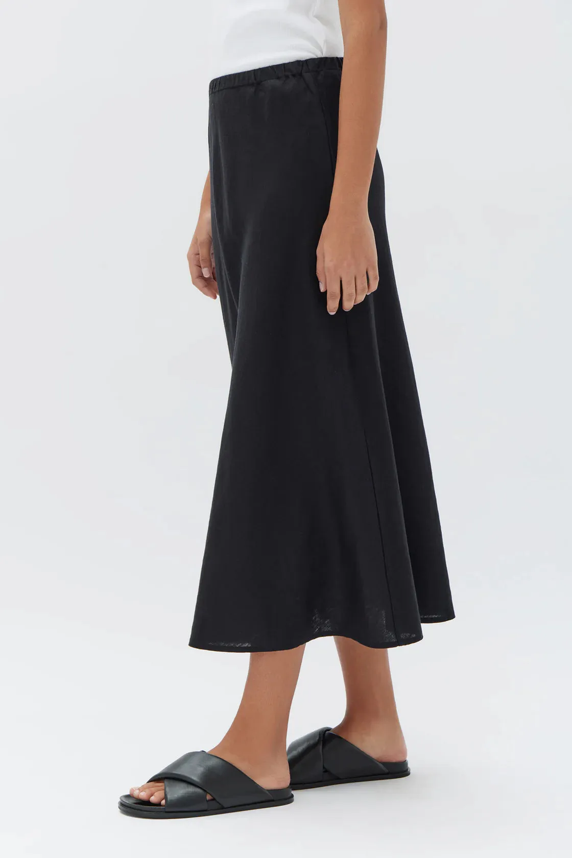 Stella Linen Bias Skirt-  Black