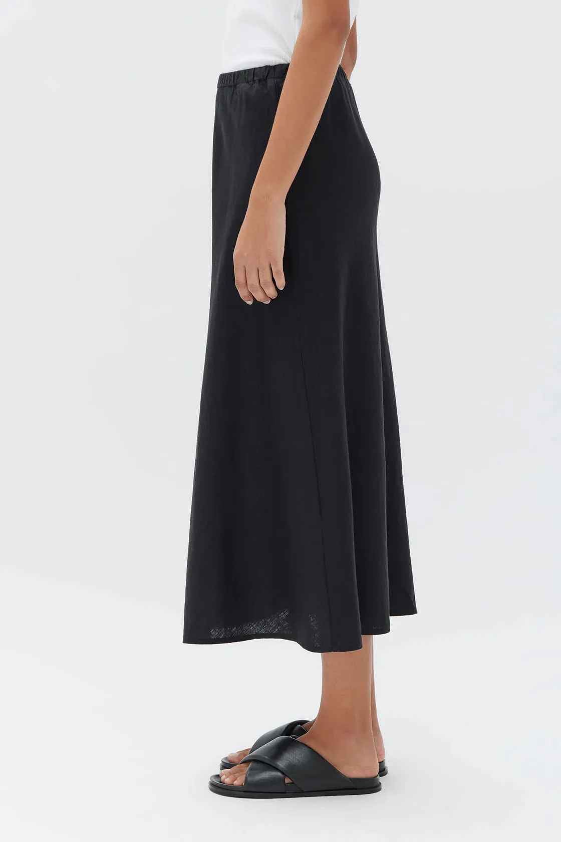 Stella Linen Bias Skirt-  Black
