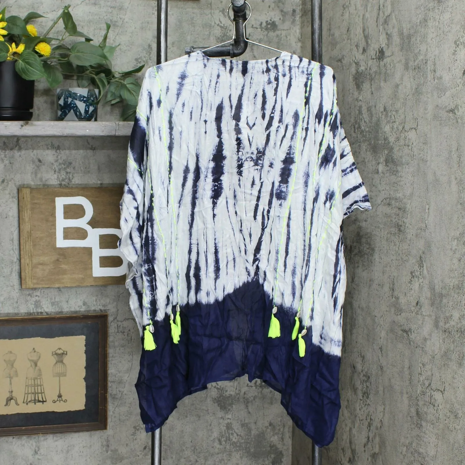 Steve Madden Women's Tie Dye Cover Up Topper With Tassels And Shells