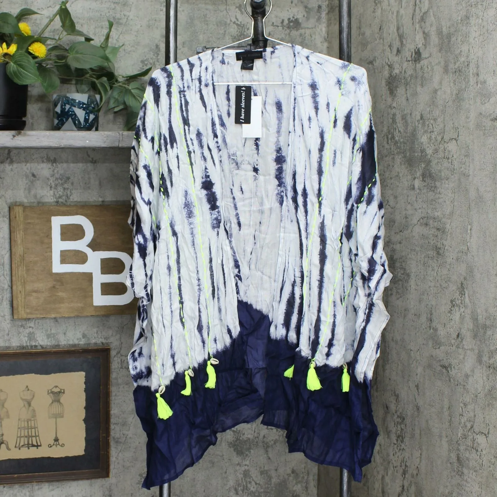 Steve Madden Women's Tie Dye Cover Up Topper With Tassels And Shells