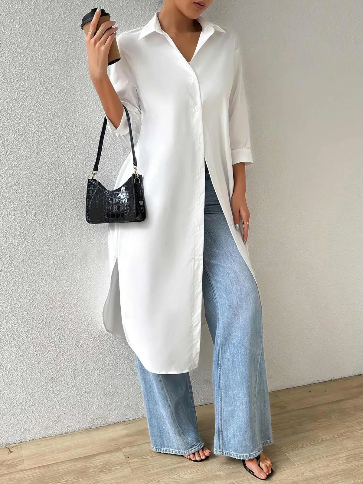 StrideSavvy Longline Button-Up Shirt Dress