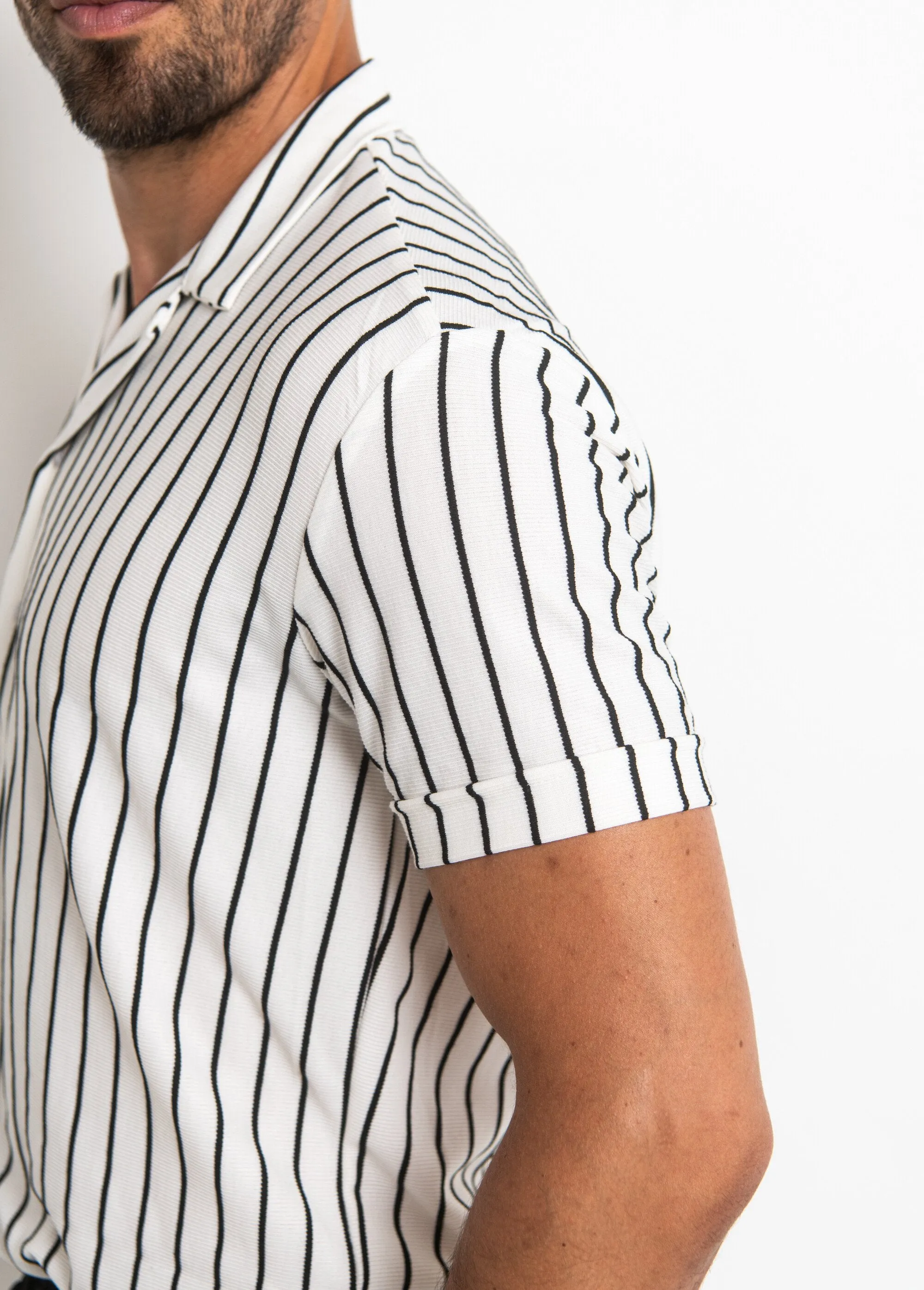 Striped button-up polo shirt style
