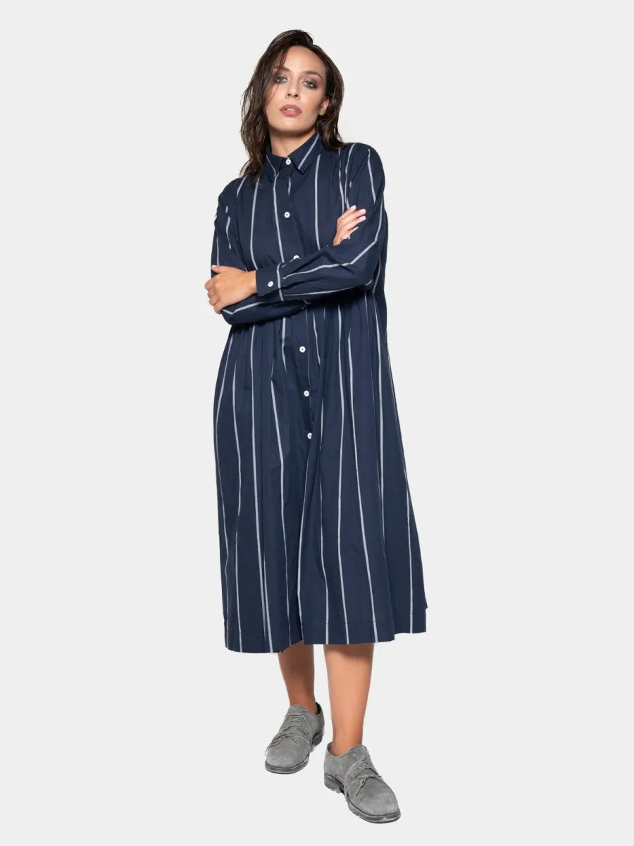 Striped Cotton Midi Shirt Dress