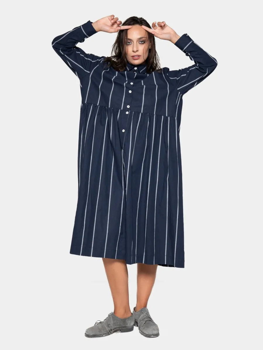 Striped Cotton Midi Shirt Dress