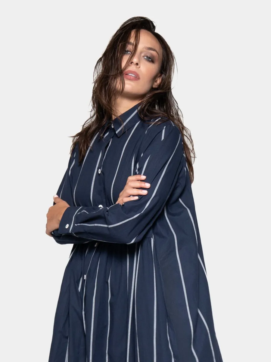 Striped Cotton Midi Shirt Dress