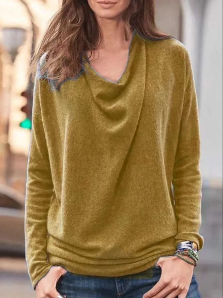 Stunncal Stacked Neck Solid Color Sweater Sweatshirt