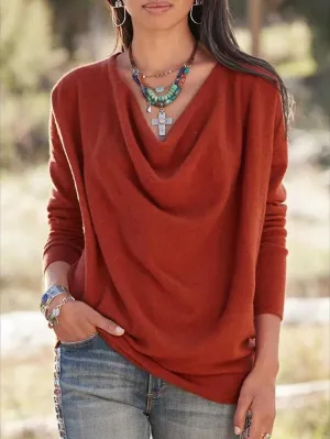 Stunncal Stacked Neck Solid Color Sweater Sweatshirt