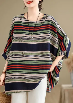 Style Colorblock Oversized Striped Cotton Tops Summer