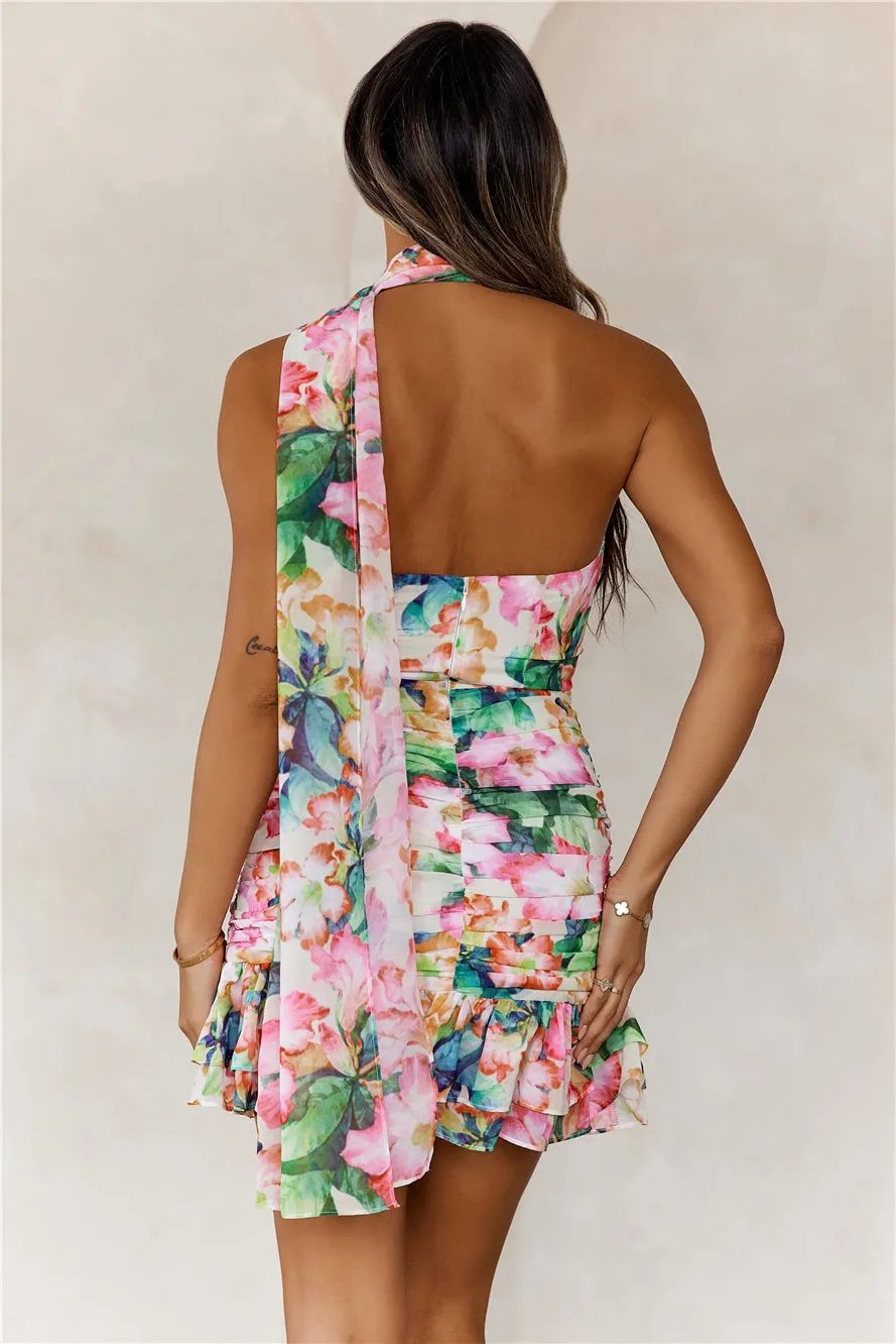 Sunset Palms Halter Mini Dress Pink