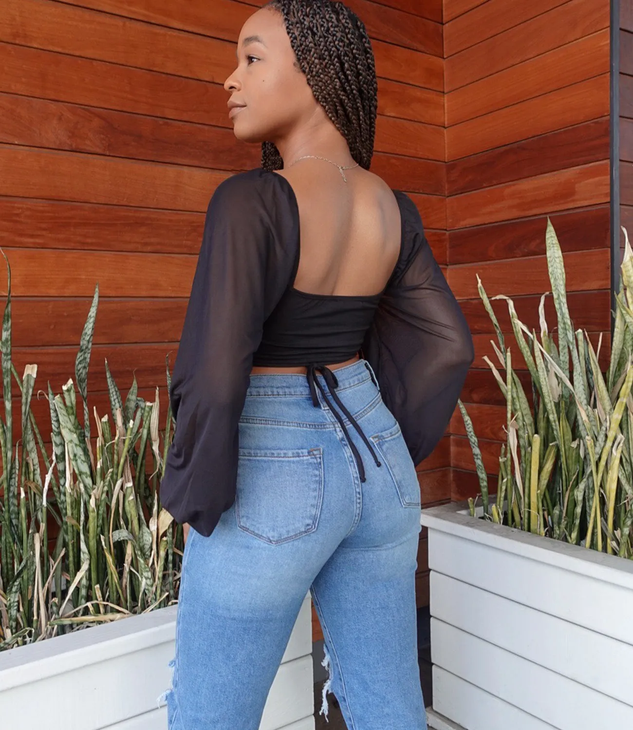 Sweet Escape Mesh Sleeve Crop Top(Black)