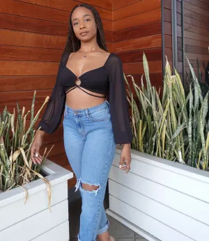 Sweet Escape Mesh Sleeve Crop Top(Black)