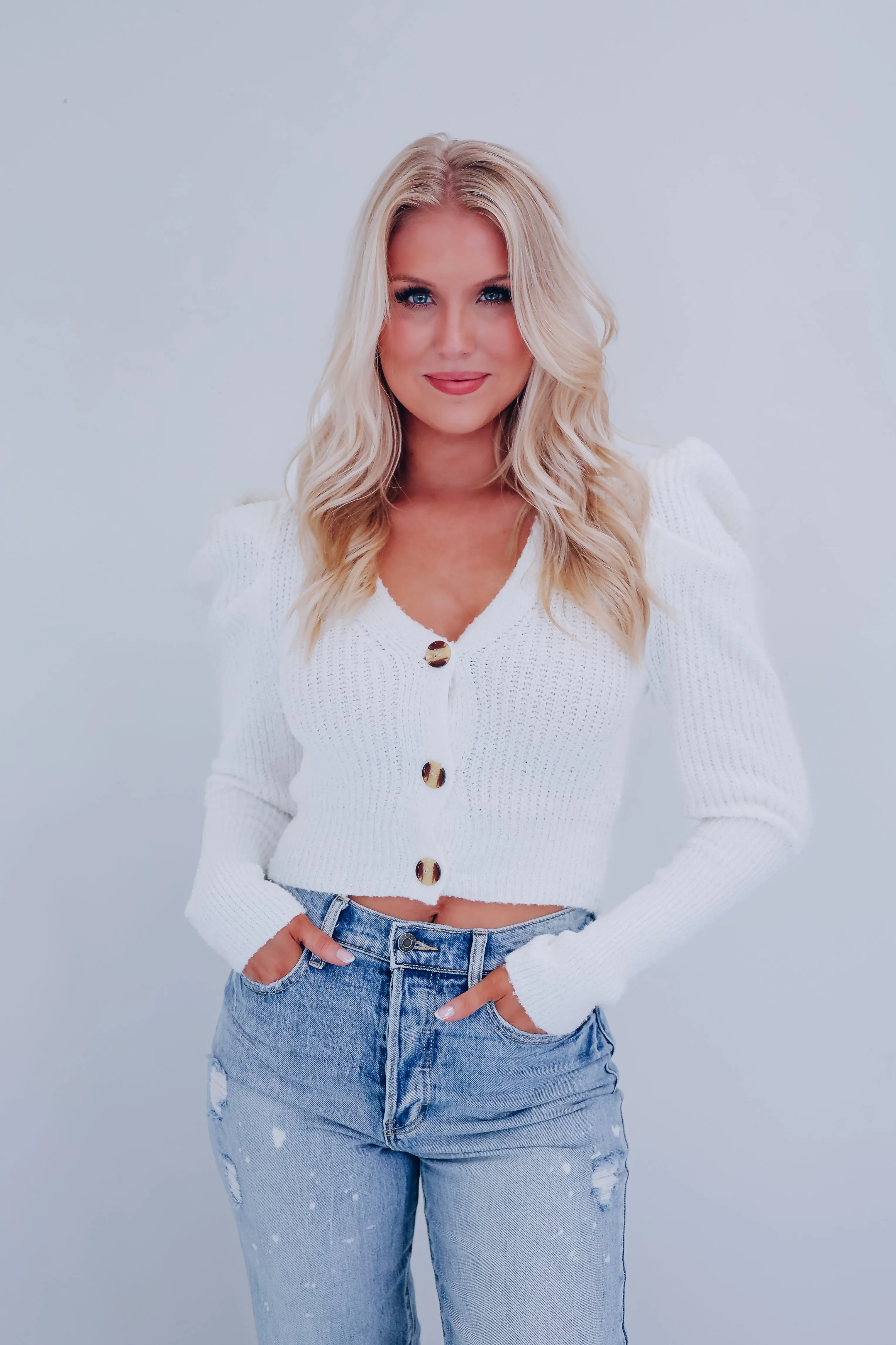 Sweeter Things Puff Sleeve Sweater - White
