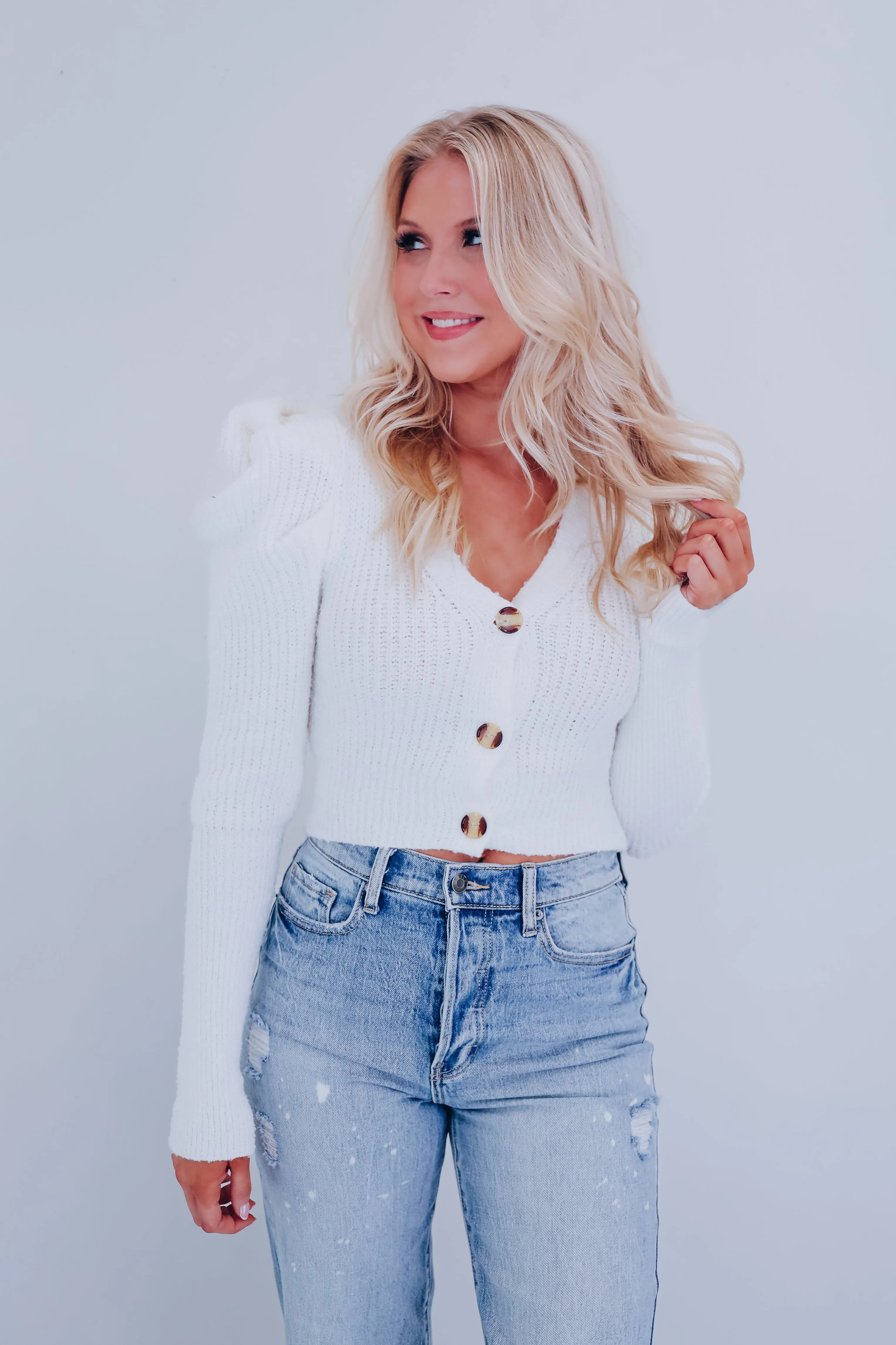Sweeter Things Puff Sleeve Sweater - White