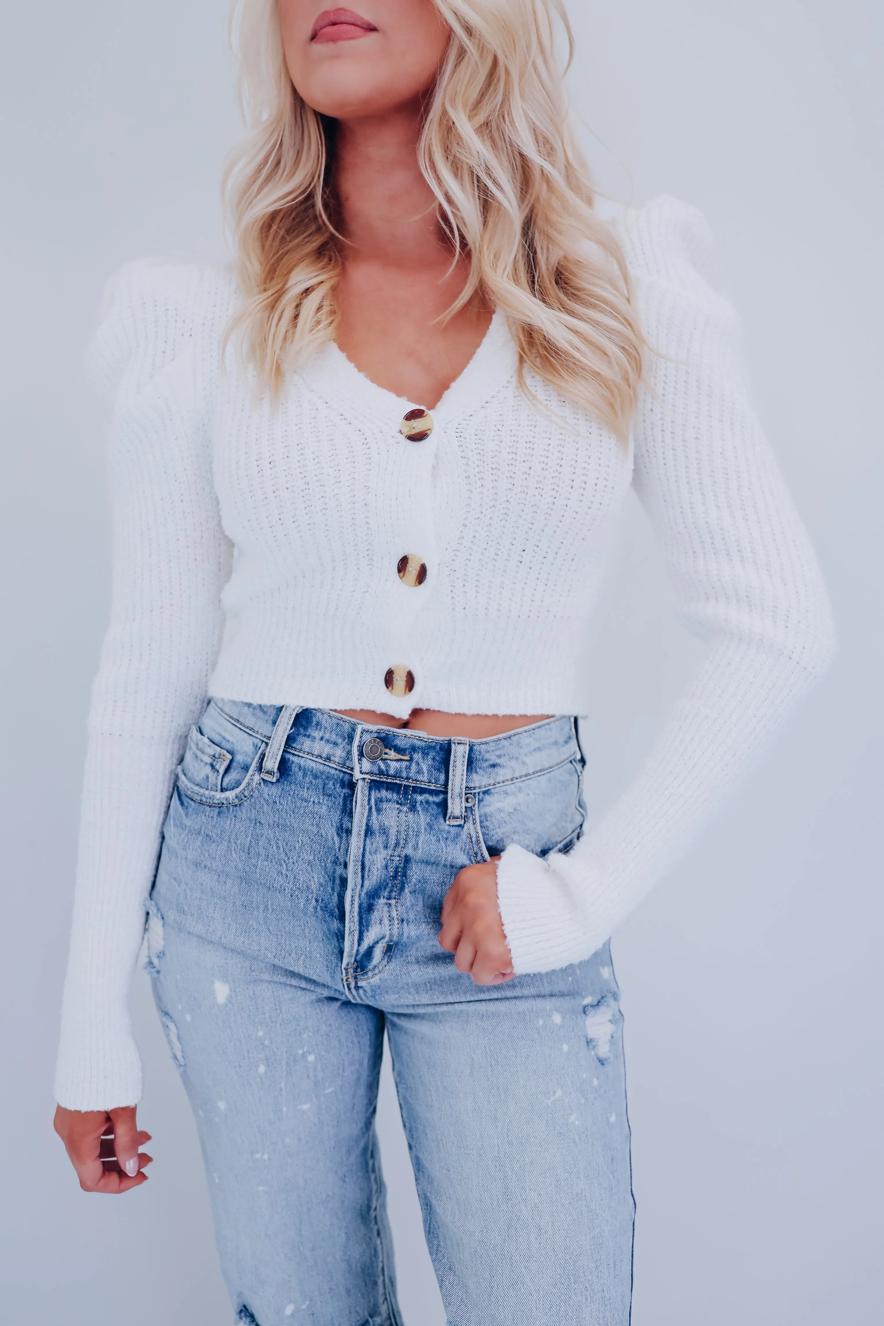 Sweeter Things Puff Sleeve Sweater - White