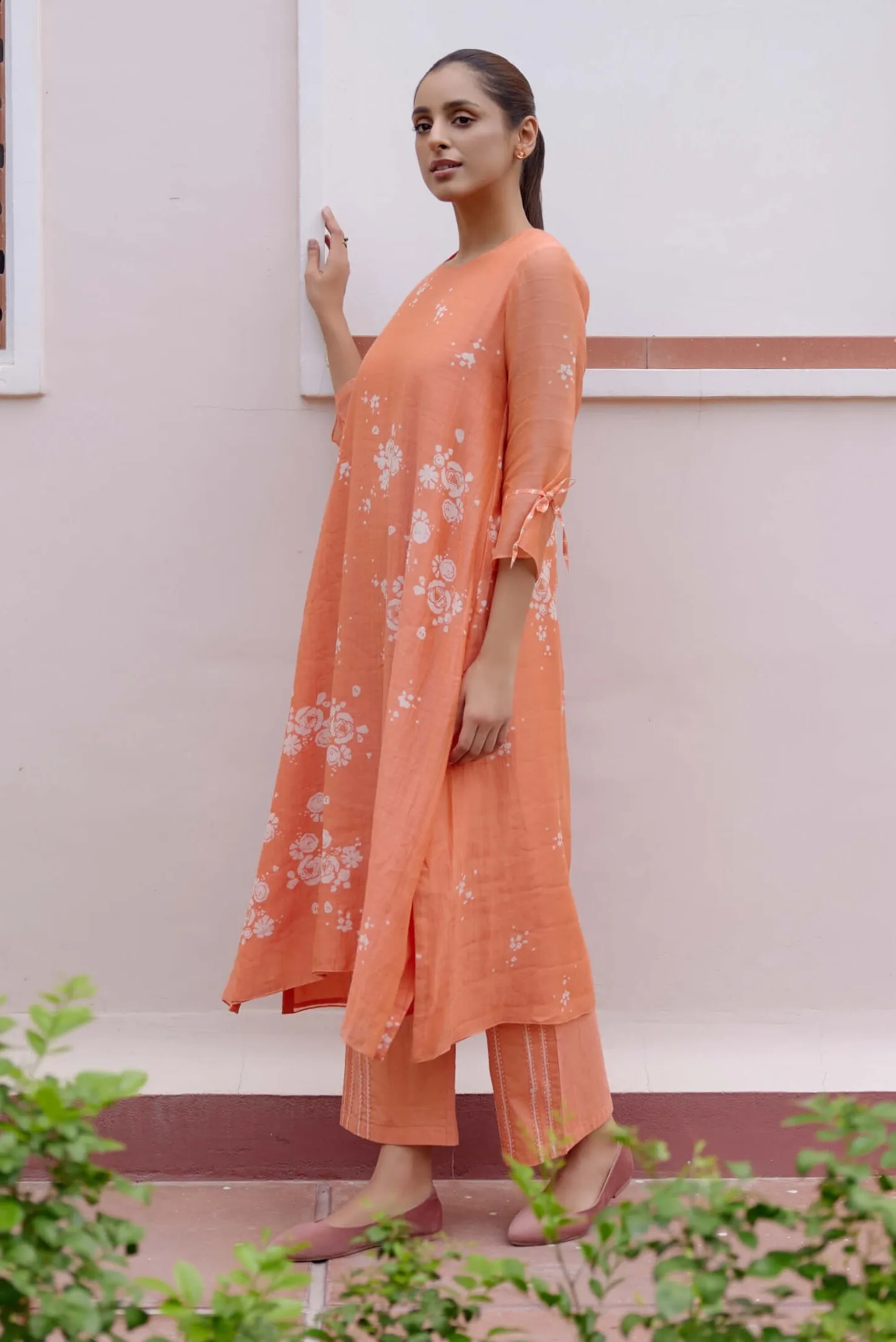 Tangerine printed kurta and pants