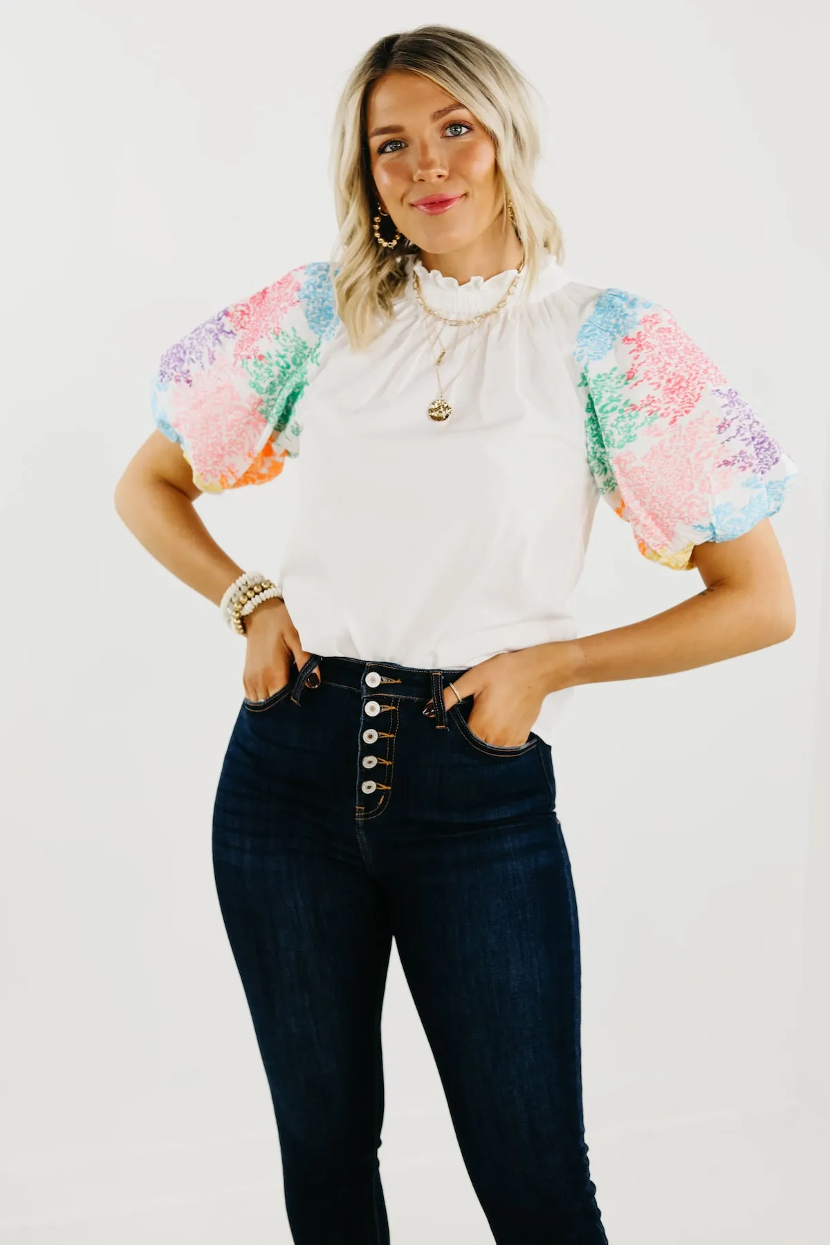 The Journey Embroidered Balloon Sleeve Blouse - FINAL SALE