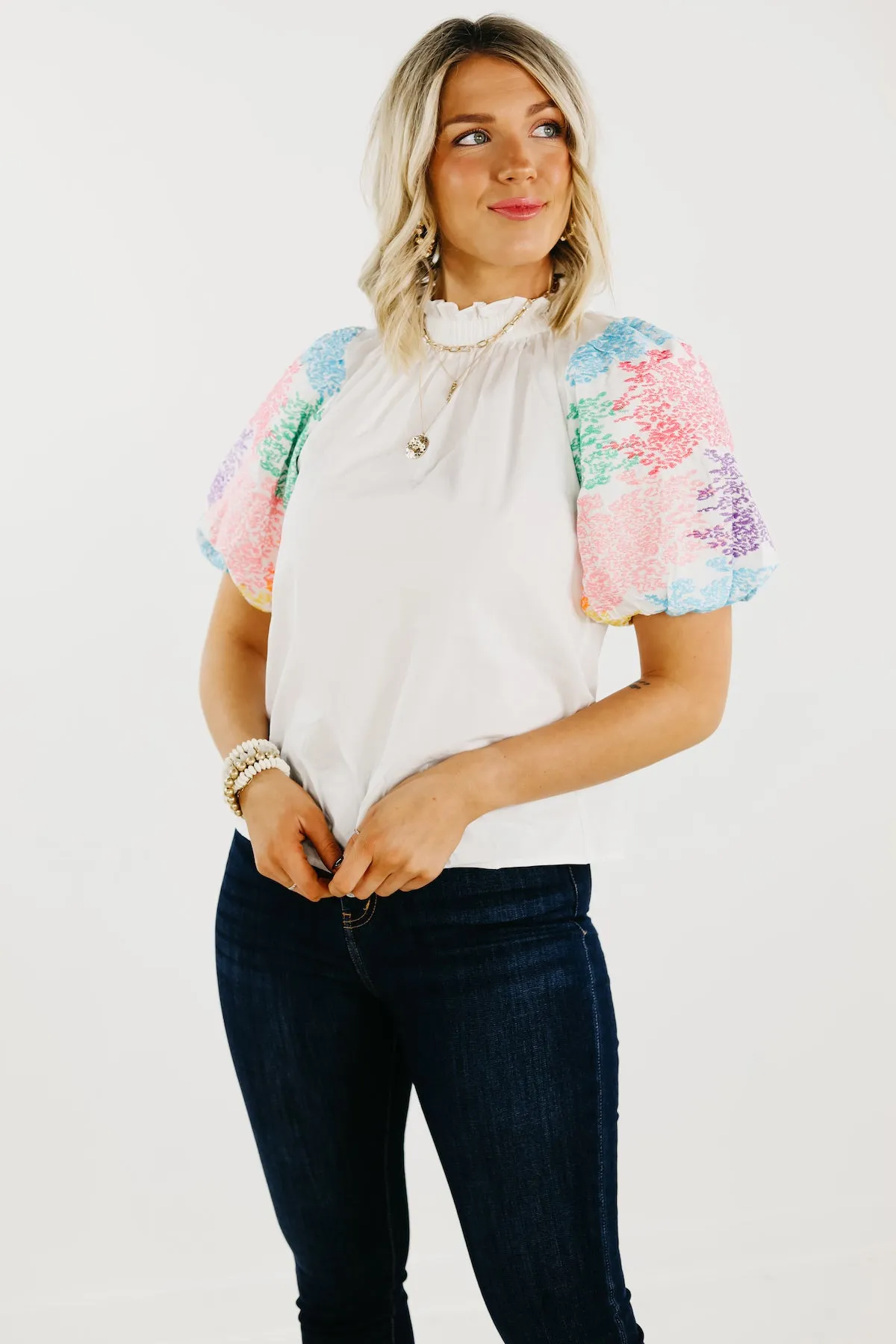 The Journey Embroidered Balloon Sleeve Blouse - FINAL SALE