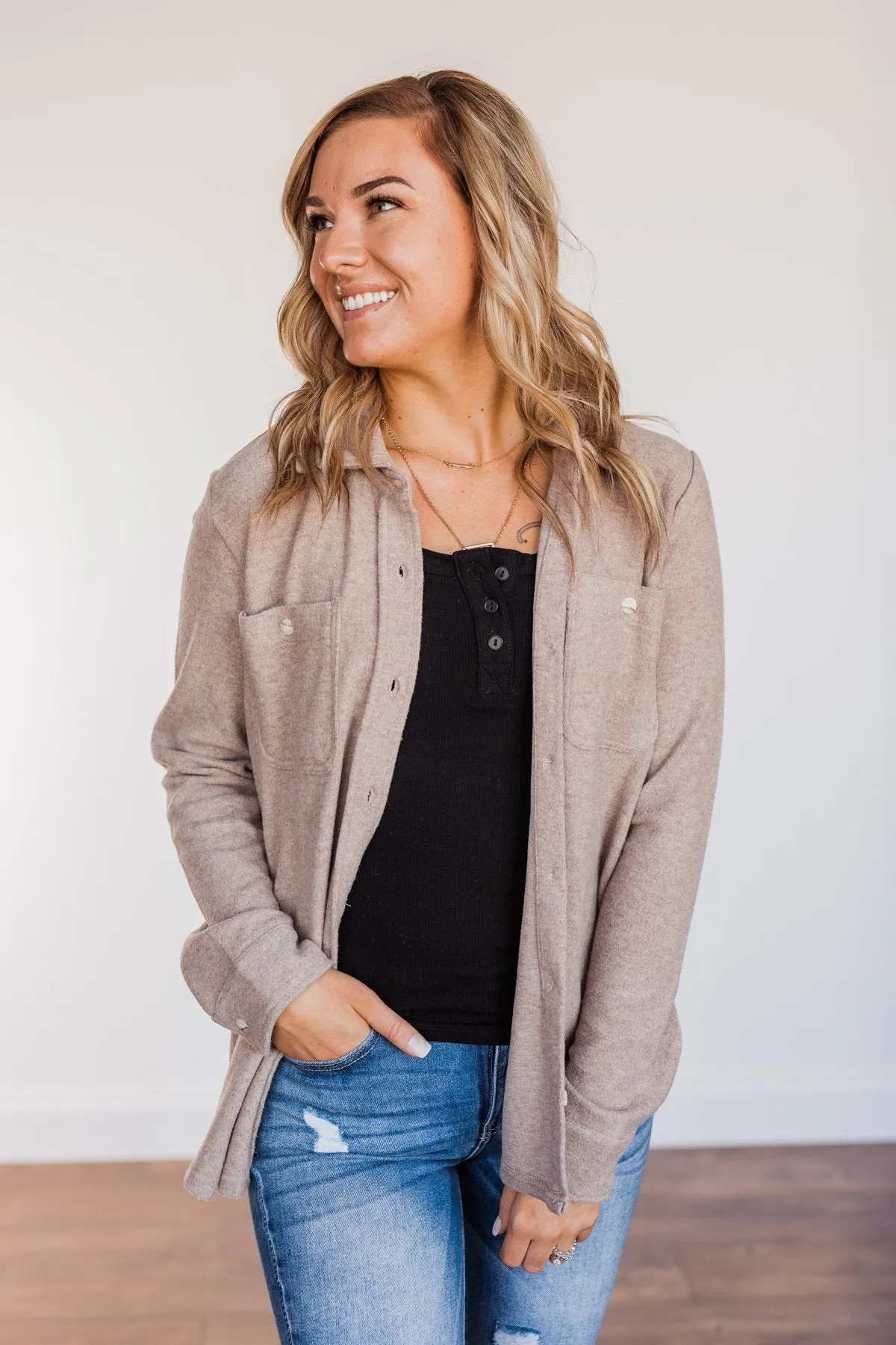 Thread & Supply Free Falling Lightweight Button Down Jacket- Taupe