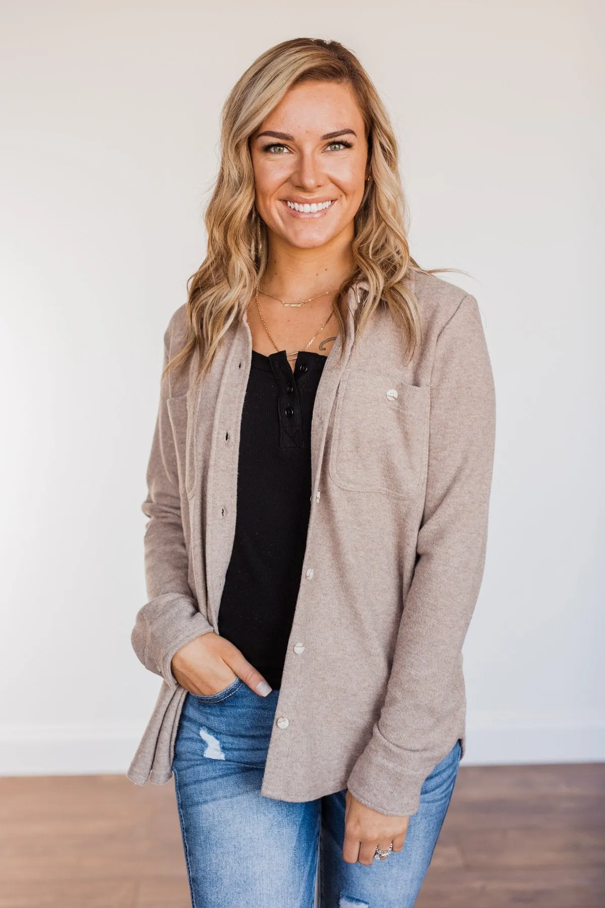 Thread & Supply Free Falling Lightweight Button Down Jacket- Taupe