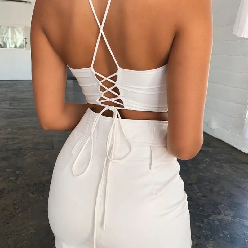 Tied Temptation Crisscross Lace-Up Halter Top