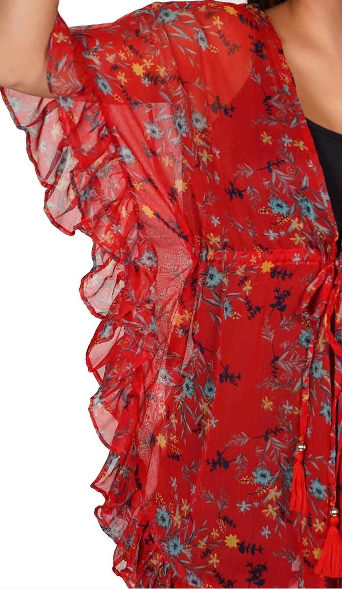 Tomato Red Floral | Kaftan Style Swimsuit Coverup Beach Dress