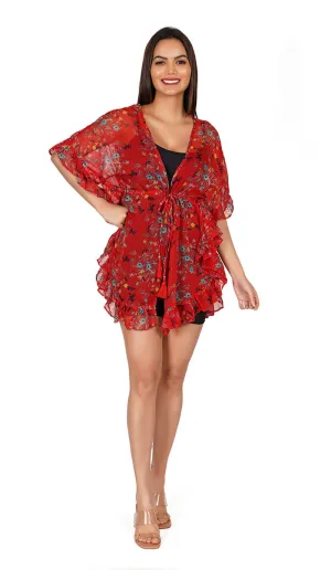 Tomato Red Floral | Kaftan Style Swimsuit Coverup Beach Dress