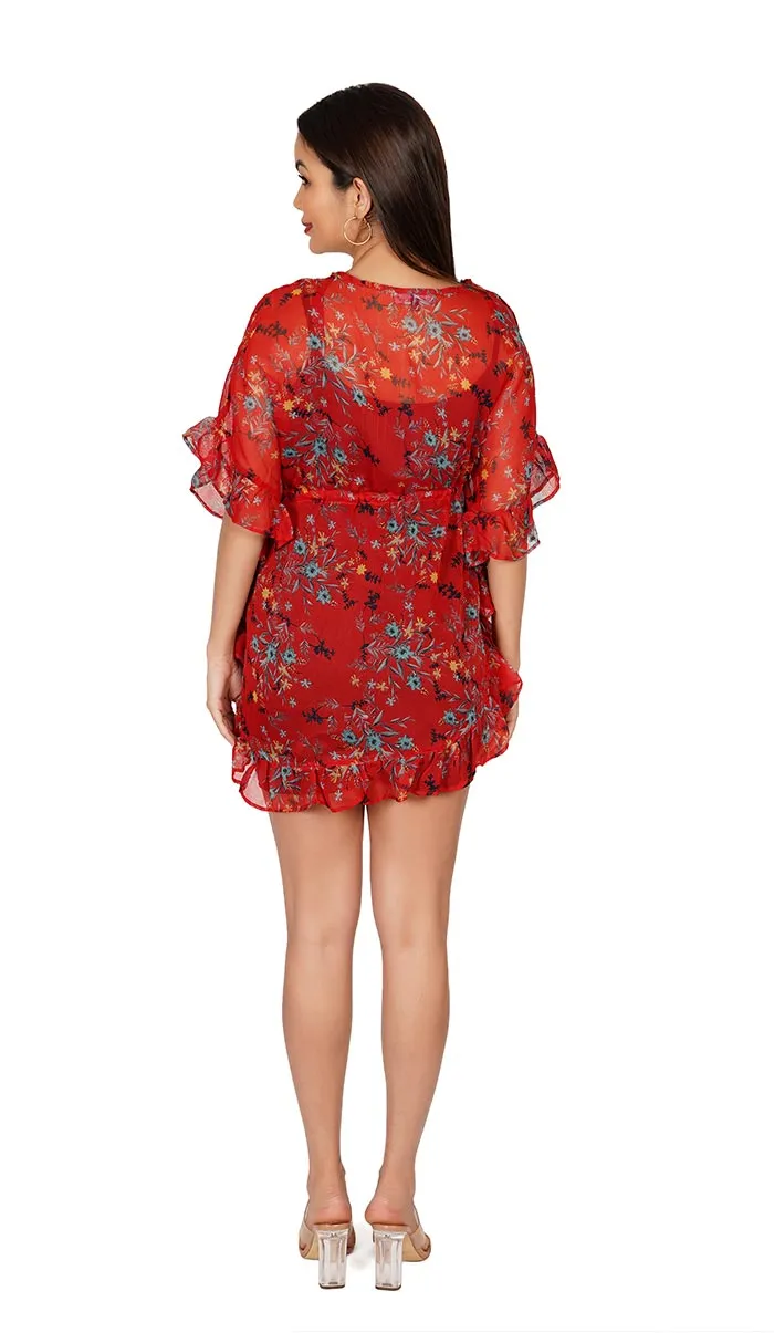 Tomato Red Floral | Kaftan Style Swimsuit Coverup Beach Dress