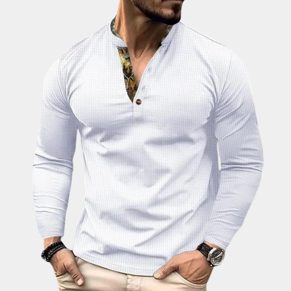 Trendy Waffle Shirt for Men with Long Sleeves and Standing Collar