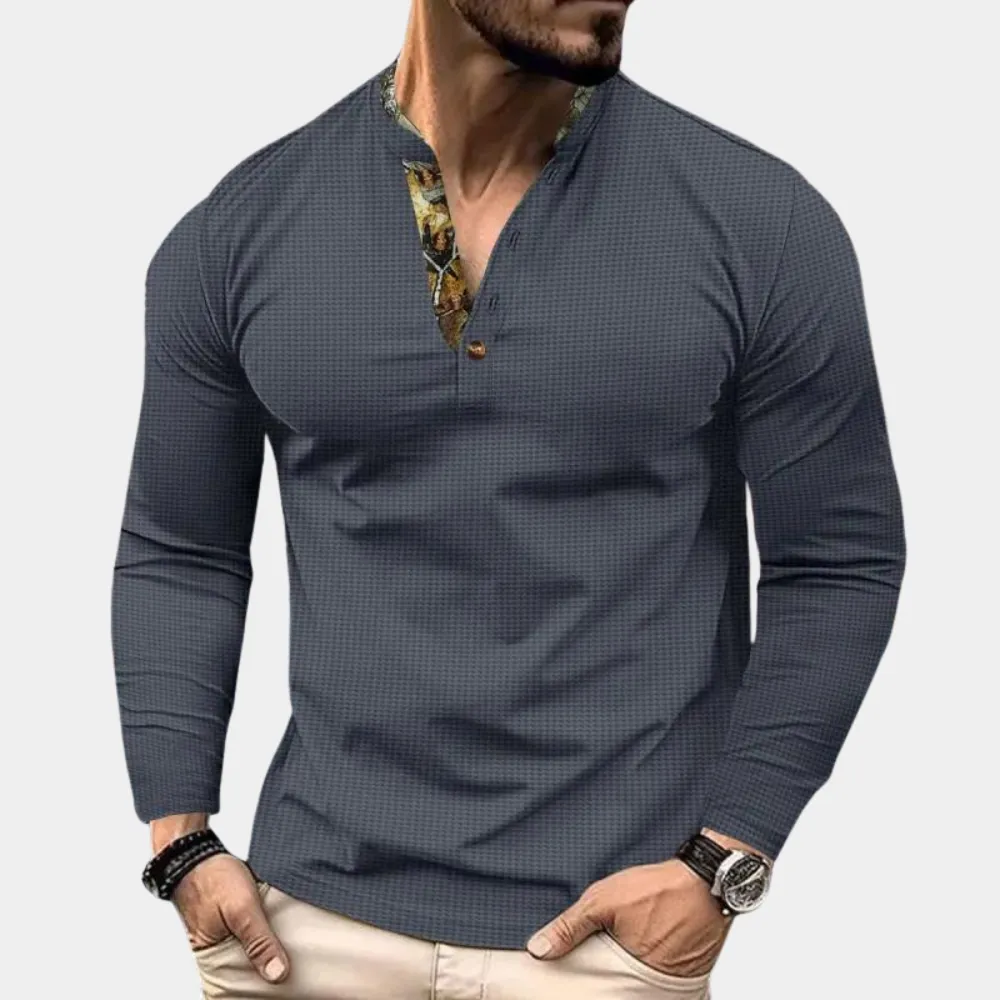Trendy Waffle Shirt for Men with Long Sleeves and Standing Collar