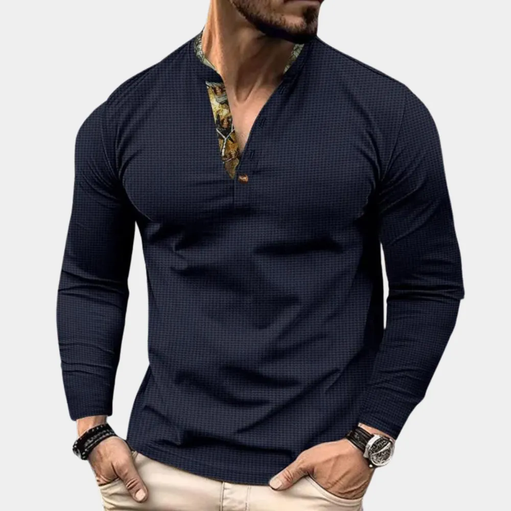 Trendy Waffle Shirt for Men with Long Sleeves and Standing Collar
