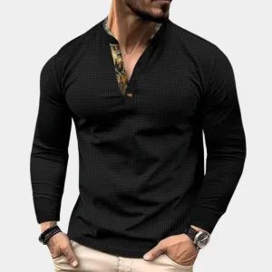 Trendy Waffle Shirt for Men with Long Sleeves and Standing Collar