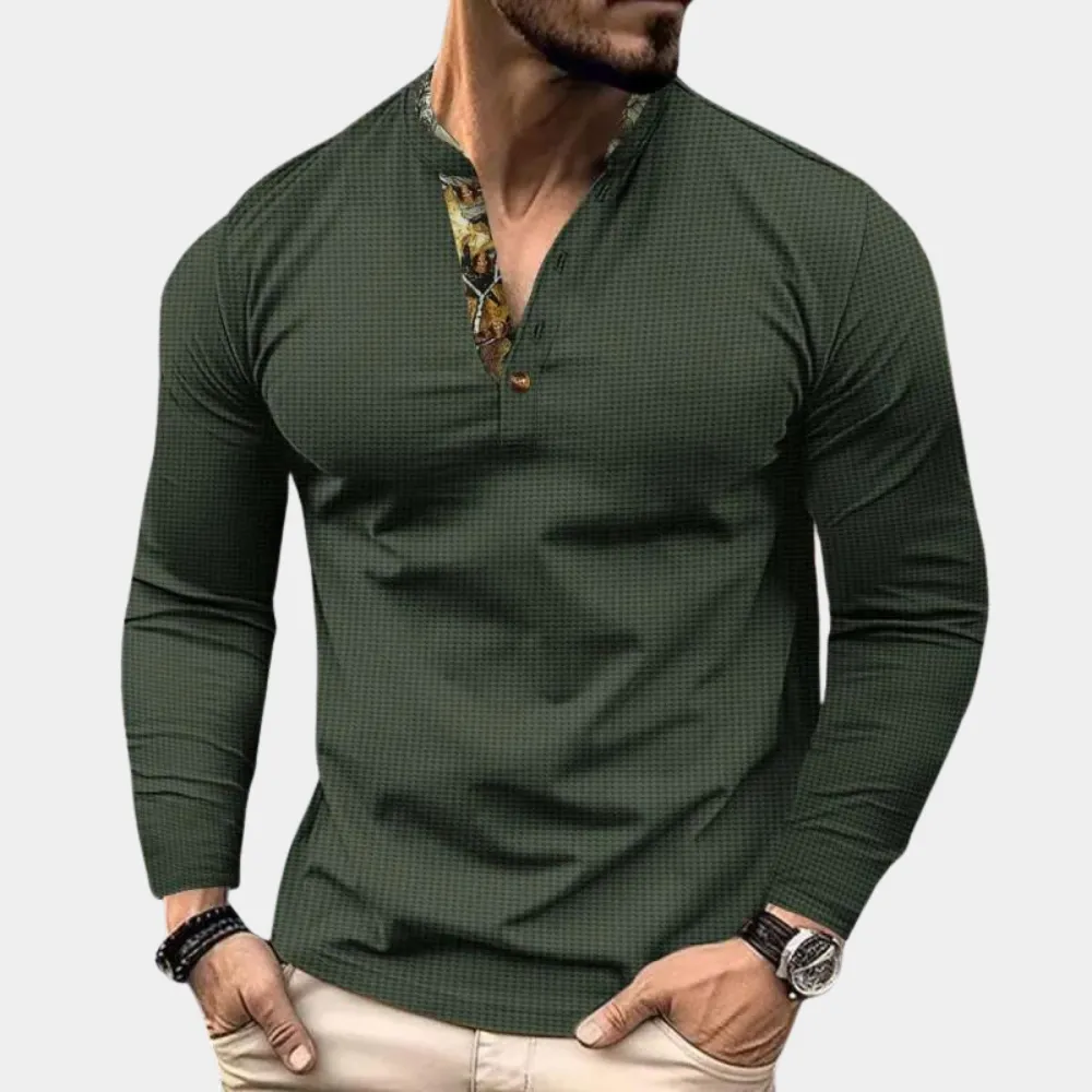 Trendy Waffle Shirt for Men with Long Sleeves and Standing Collar