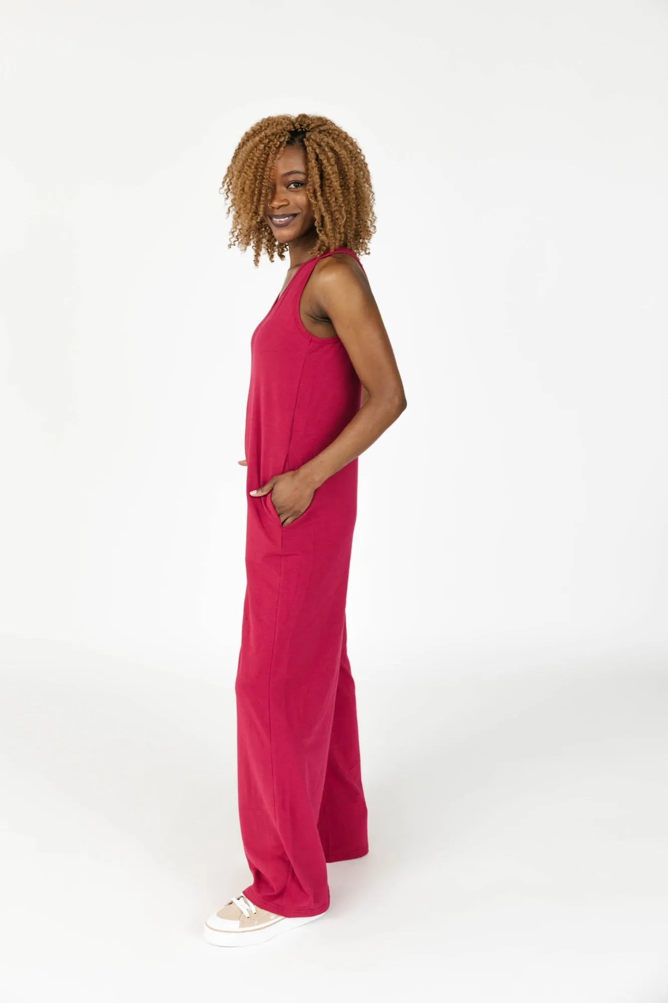 Tuesday Wide Leg Romper in Berry
