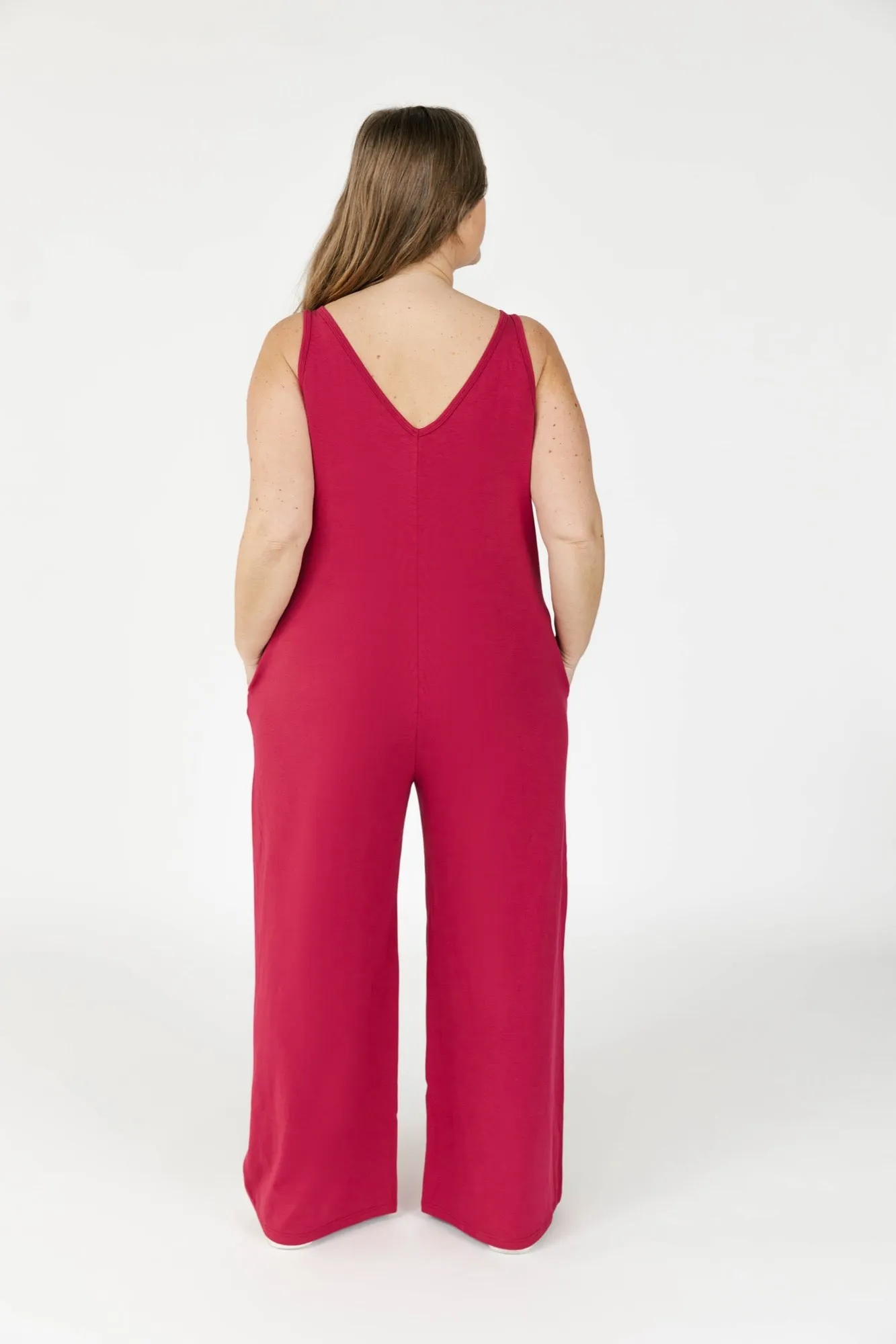 Tuesday Wide Leg Romper in Berry