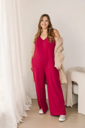 Tuesday Wide Leg Romper in Berry