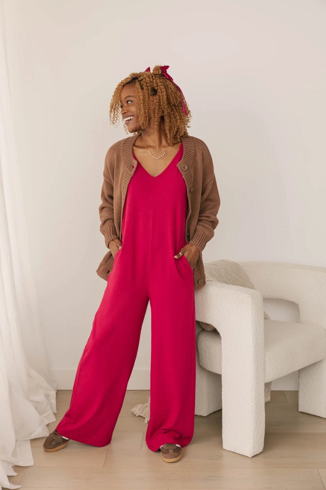 Tuesday Wide Leg Romper in Berry
